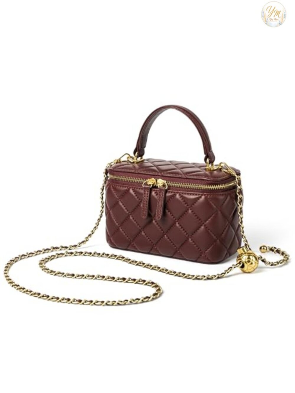 Genuine Lambskin Leather Quilted Mini Box Crossbody Purse with Top Handle